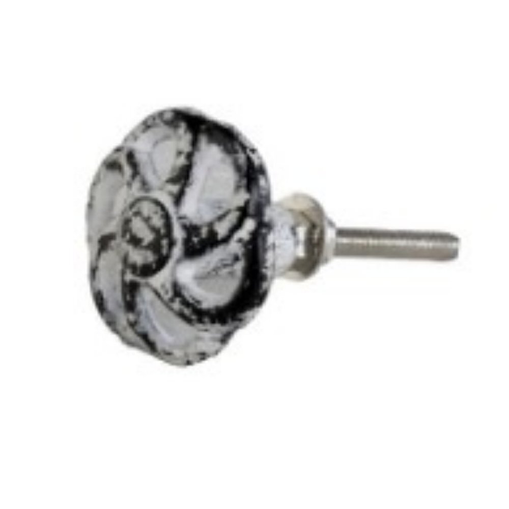 Cabinet Knobs, Set of 8 Cast Iron, Vintage White- 1.5" Diameter each